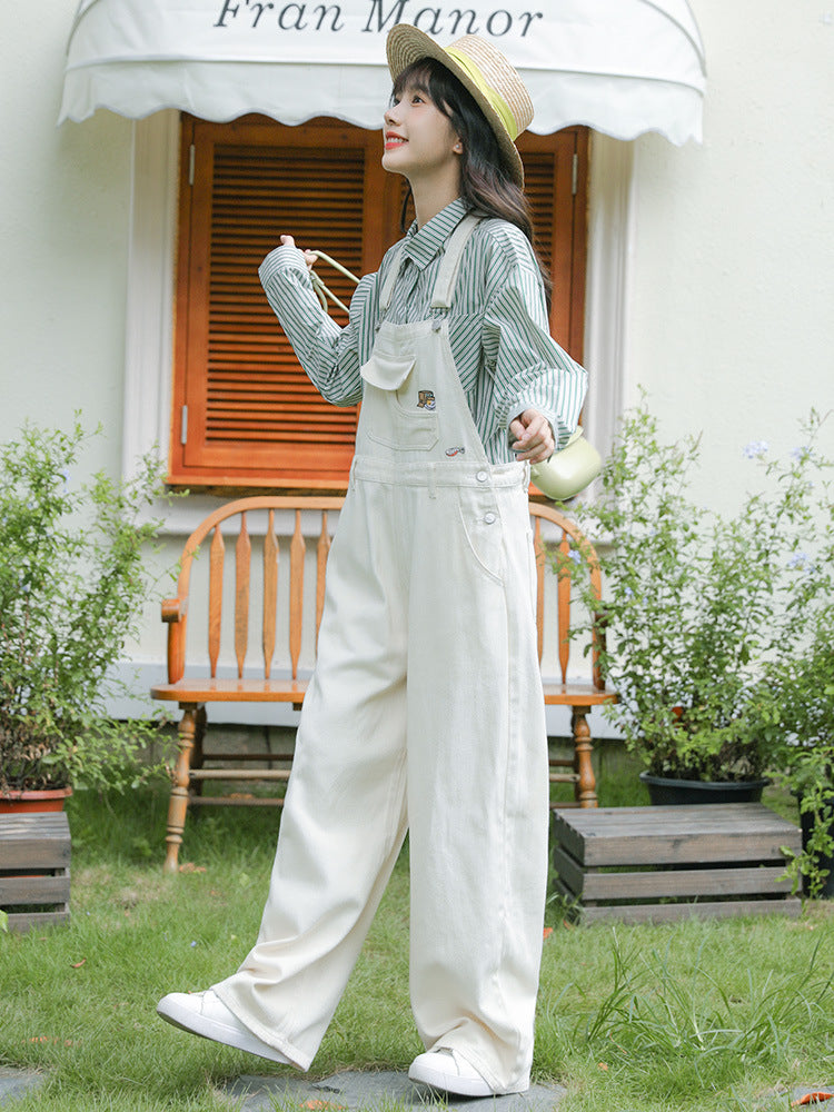Womens Solid Color Denim Straight Overalls