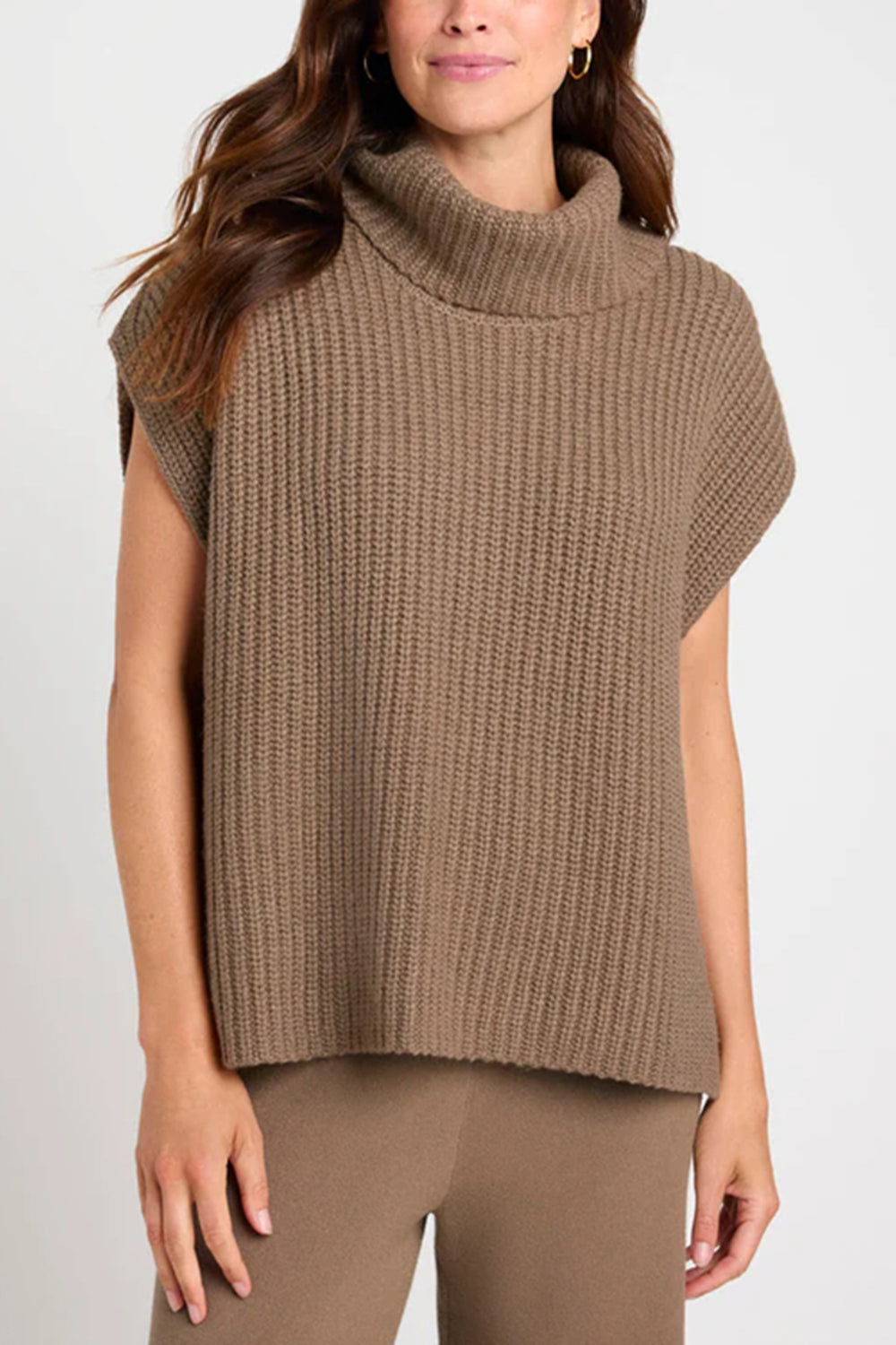 Slit Turtleneck Cap Sleeve Sweater