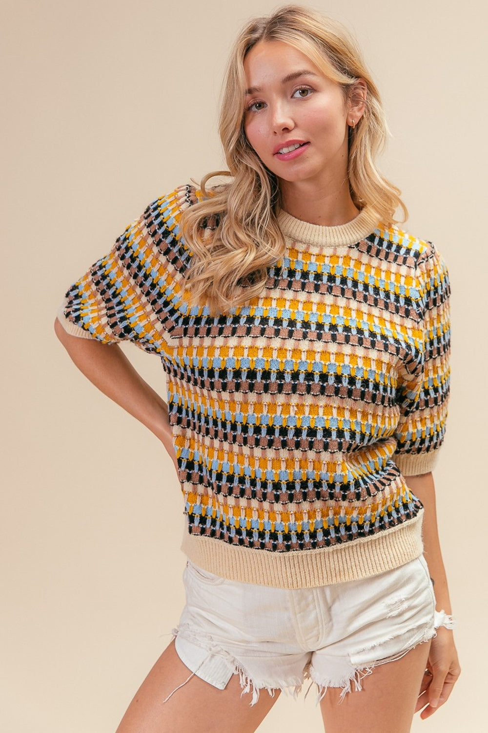 BiBi Multi Color Half Sleeve Sweater