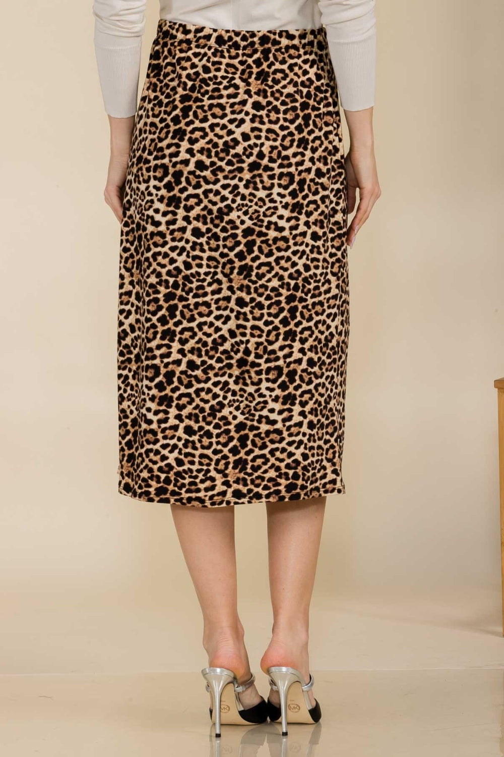 Celeste Full Size Leopard A-Line Midi Skirt