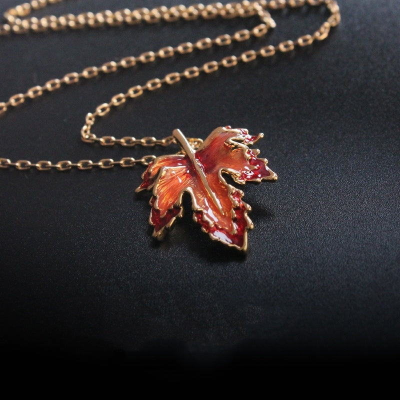 Exaggerated Maple Leaf Enamel Drip Glazed Long Necklace