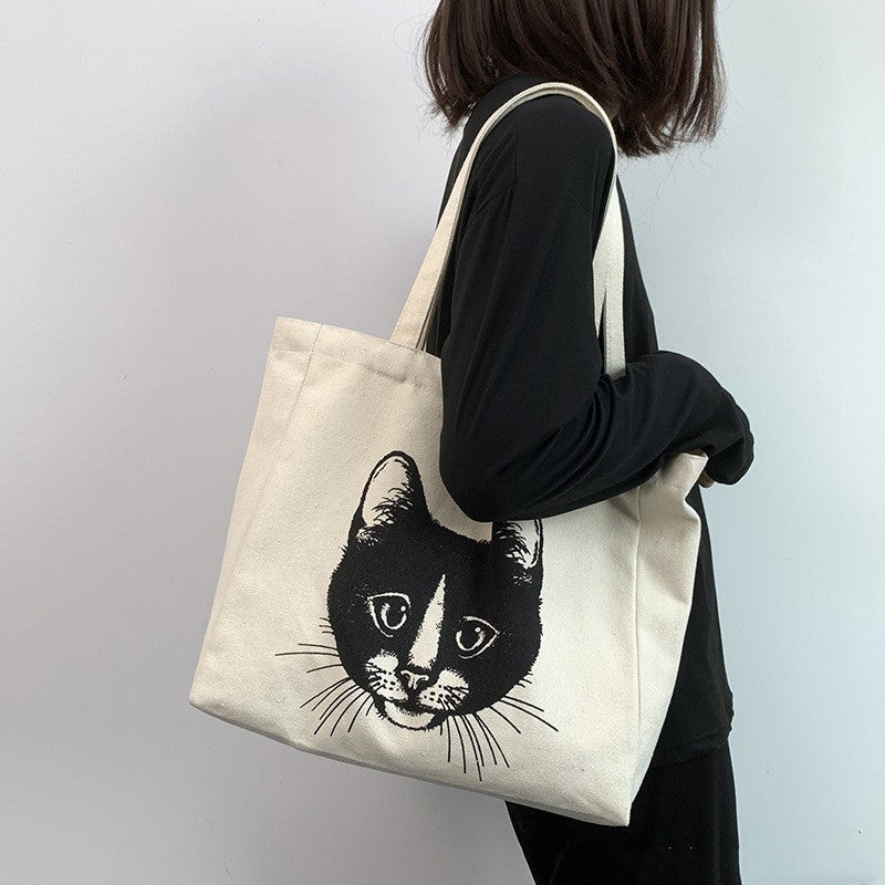 Cat Canvas Bag For Women One-shoulder Versatile Large Capacity
