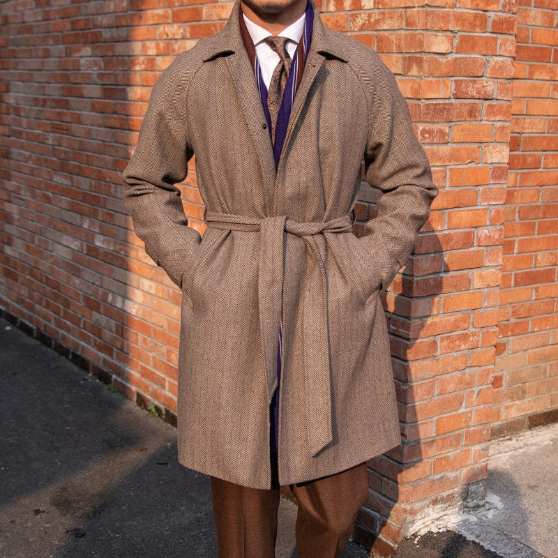 Men's Herringbone Wool Slim Fit Mid Length Coat