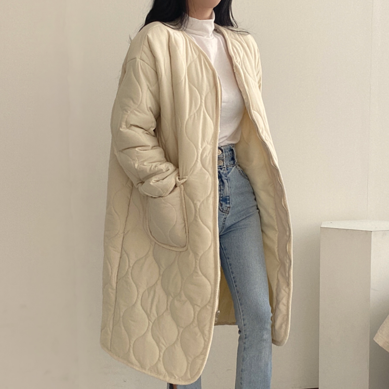 Large Pocket Medium Long Cotton Coat Quilted Jacket