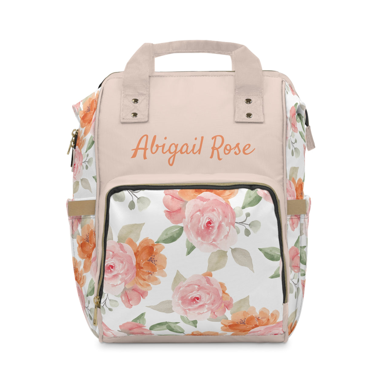 Personalized Girls Pink Rose Multifunctional Diaper Backpack, Newborn Gift, Baby Shower Gift, Baby Diaper Bag Nappy Stroller Bag
