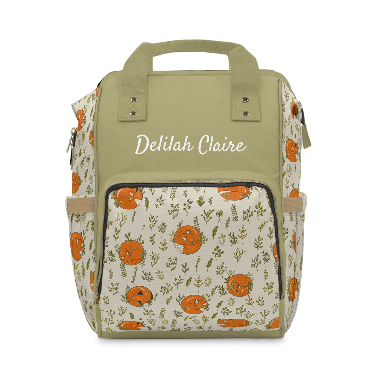 Personalized Botanical Fox Girls Multifunctional Diaper Backpack, Newborn Gift, Baby Shower Gift, Baby Diaper Bag Nappy Stroller Bag