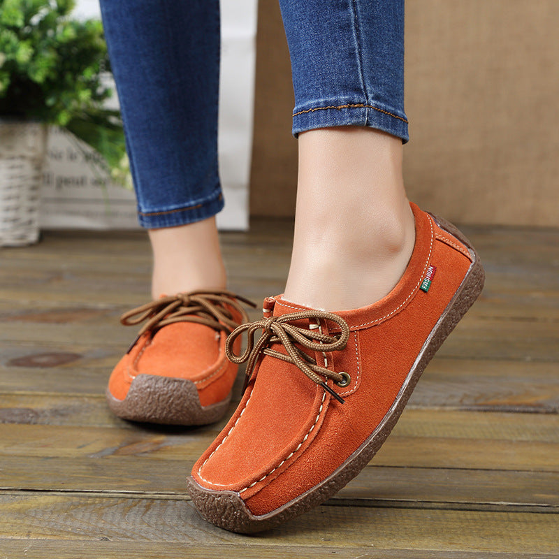Lace-up Flat Shoes Sneakers Women Frosted Shoes