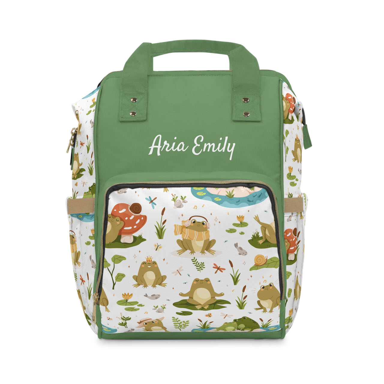 Personalized Green Frog Girls Multifunctional Diaper Backpack, Newborn Gift, Baby Shower Gift, Baby Diaper Bag Nappy Stroller Bag