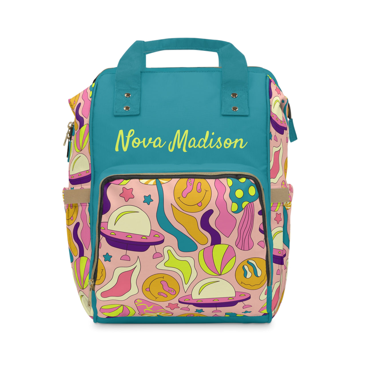 Personalized Colorful Trippy Pink Space Multifunctional Diaper Backpack, Newborn Gift, Baby Shower Gift, Baby Diaper Bag Nappy Stroller Bag