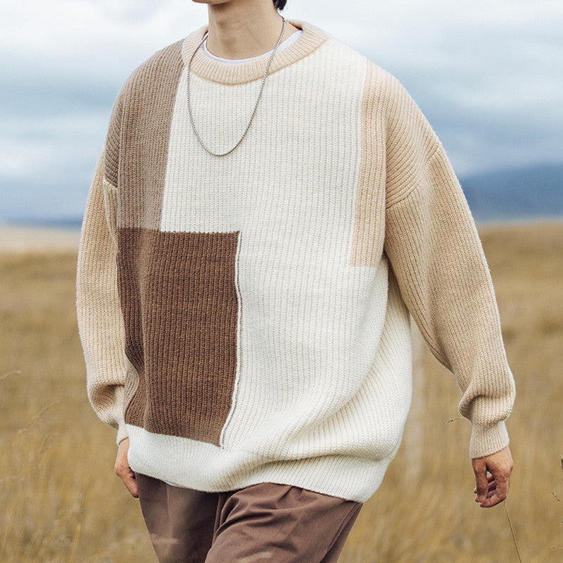 Color Block Stitching Design Knitwear Sweater For Men