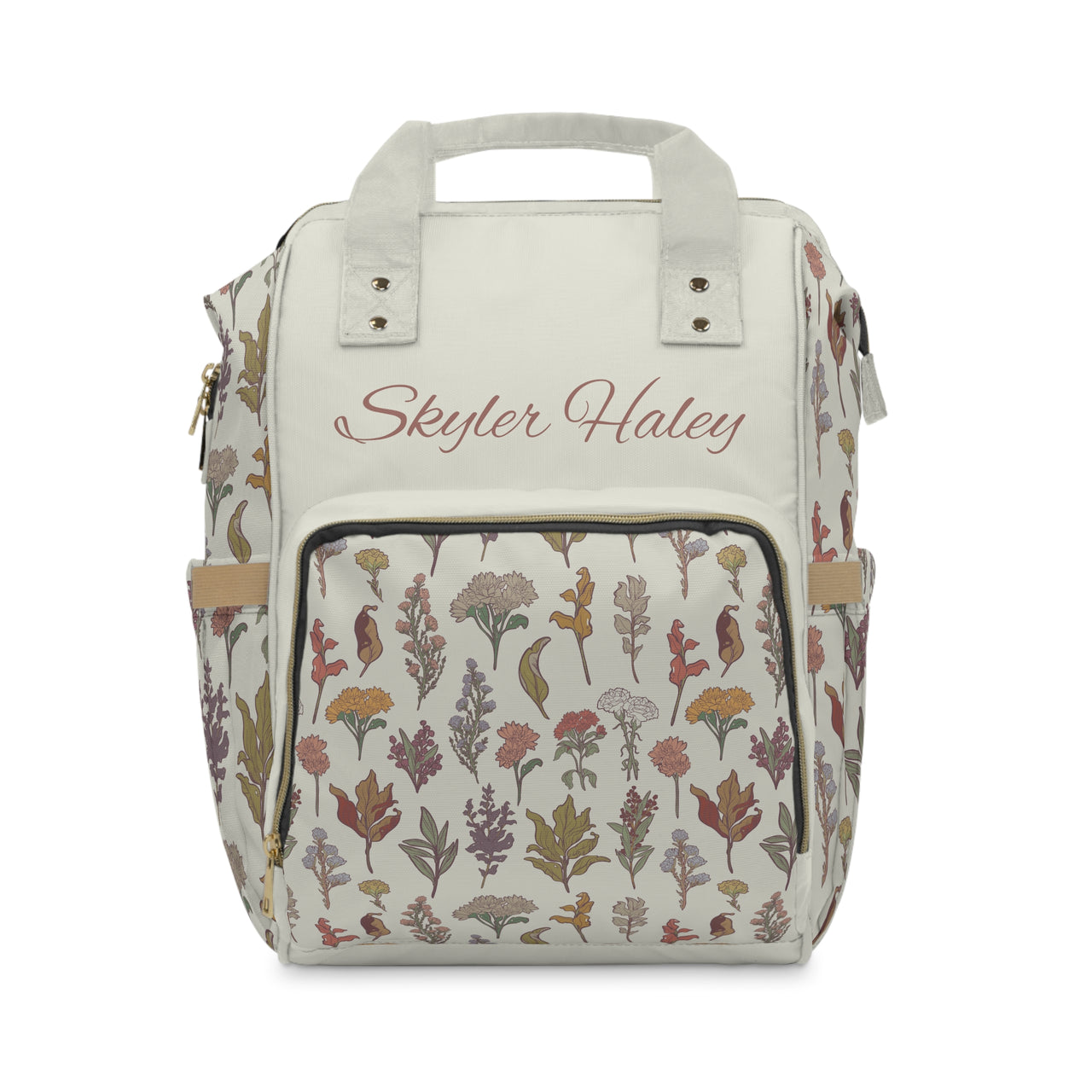 Personalized Art Nouveau Botanical Pattern Multifunctional Diaper Backpack, Newborn Gift, Baby Shower Gift, Botanical Themed Baby Shower