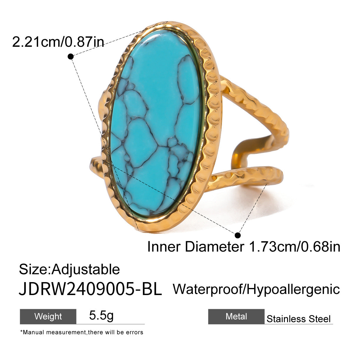 Oval Turquoise Tigereye Adjustable Split Ring