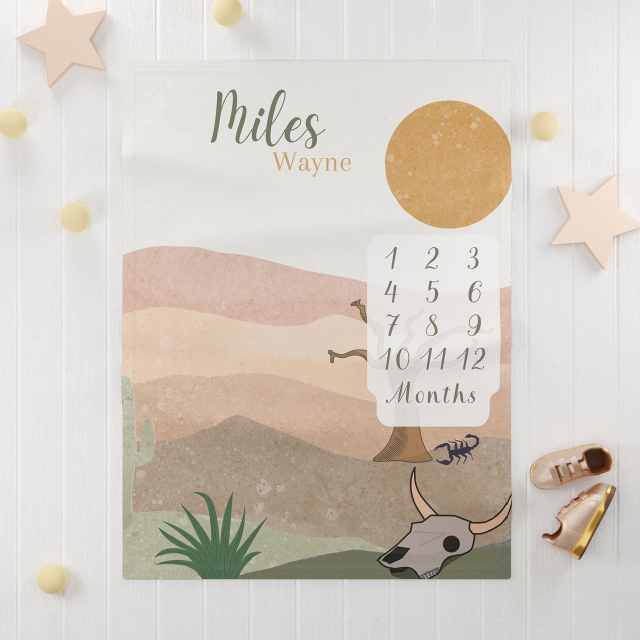 Desert Chic Butterfly Themed Soft Fleece Milestone Blanket, Boys Monthly Growth Tracker, Personalized Baby Blanket, Baby Shower Gift