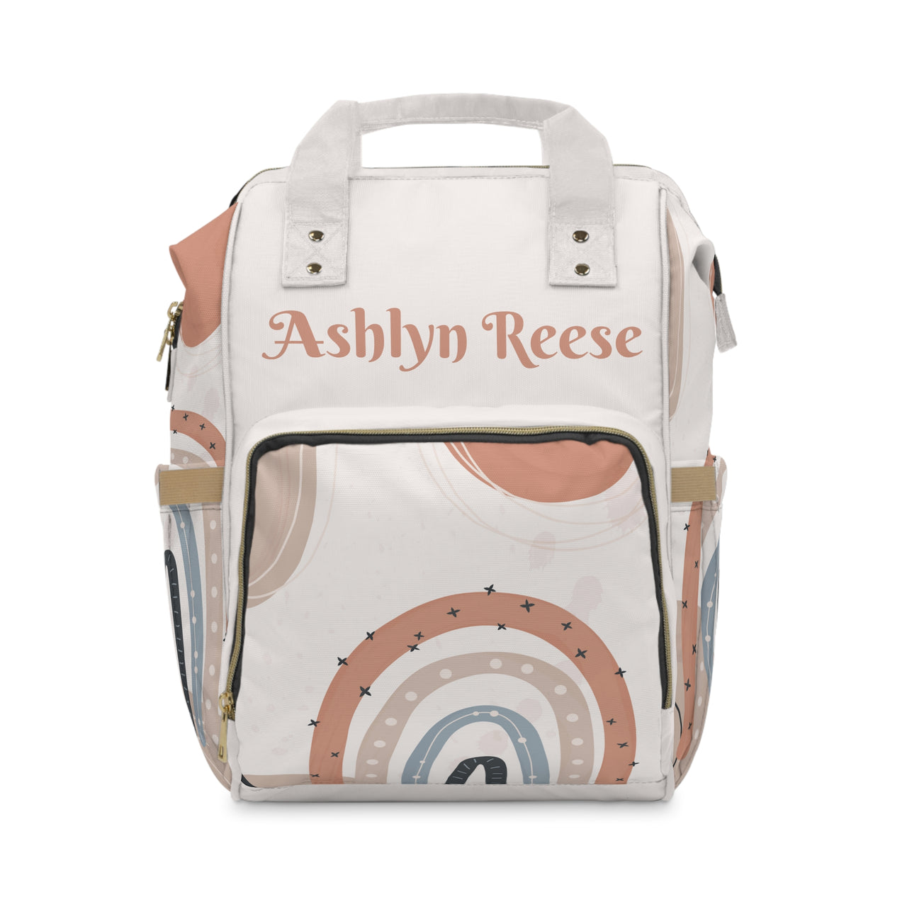 Personalized Boho Rainbow Pattern Multifunctional Diaper Backpack, Newborn Gift, Baby Shower Gift, Rainbow Themed Baby Shower