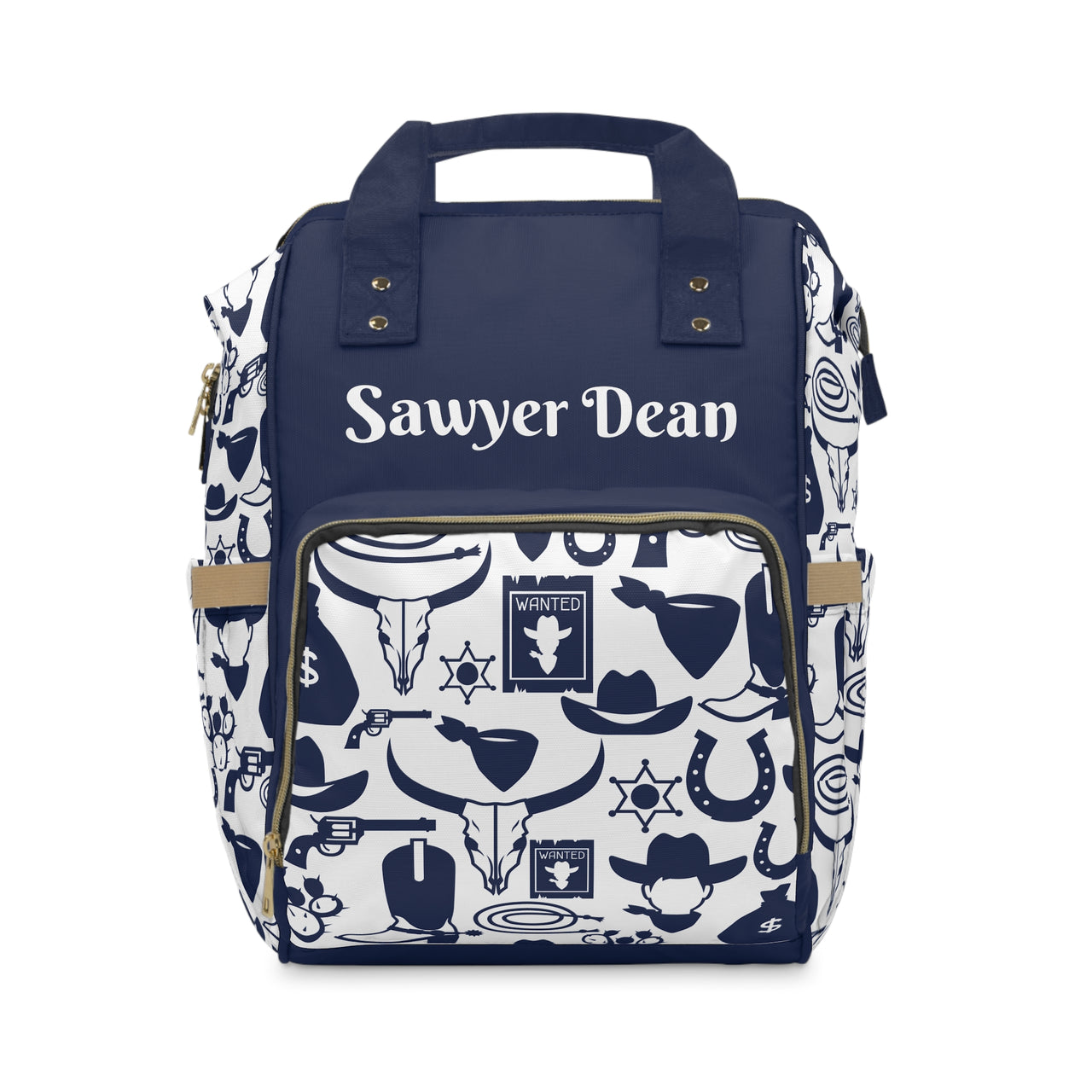Personalized Navy Cowboy Pattern Multifunctional Diaper Backpack, Newborn Gift, Baby Shower Gift, Cowboy Backpack