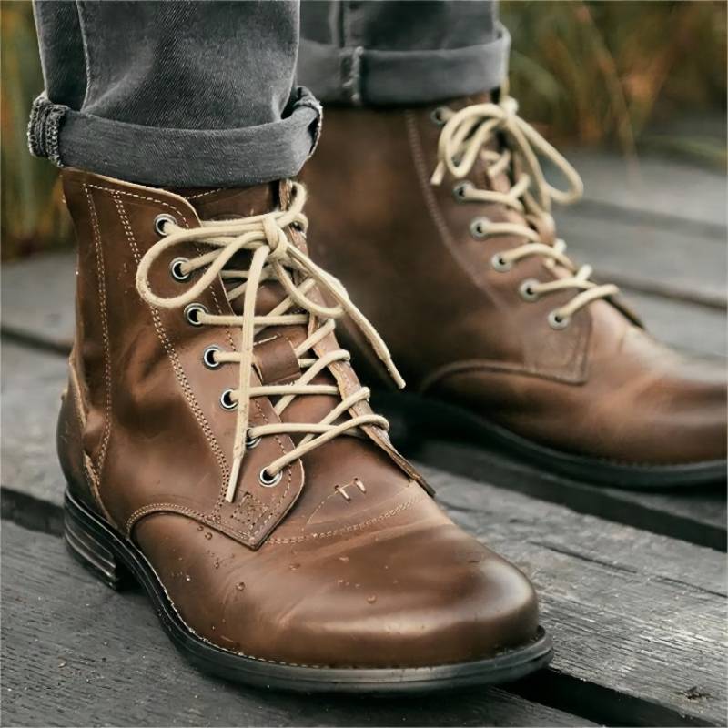 Men Retro Lace-up Martin Boot Round Toe Low Heel Shoes