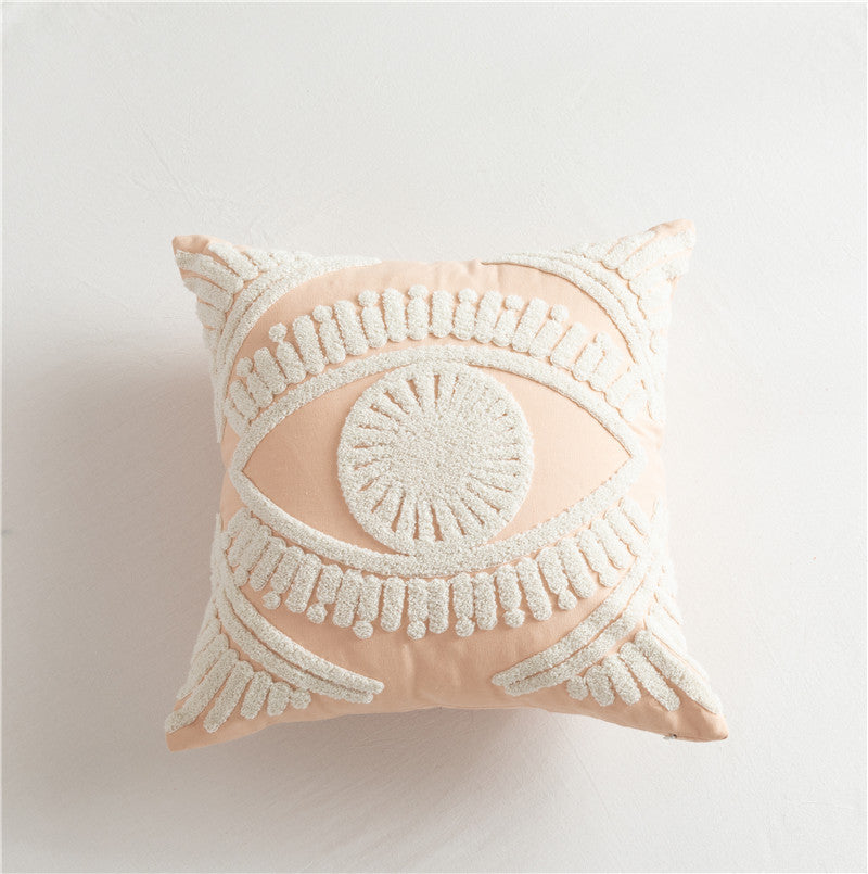 Scandinavian Style Simple Color Geometric Cotton Embroidered Pillow, Model Room Sofa Cushion Cover