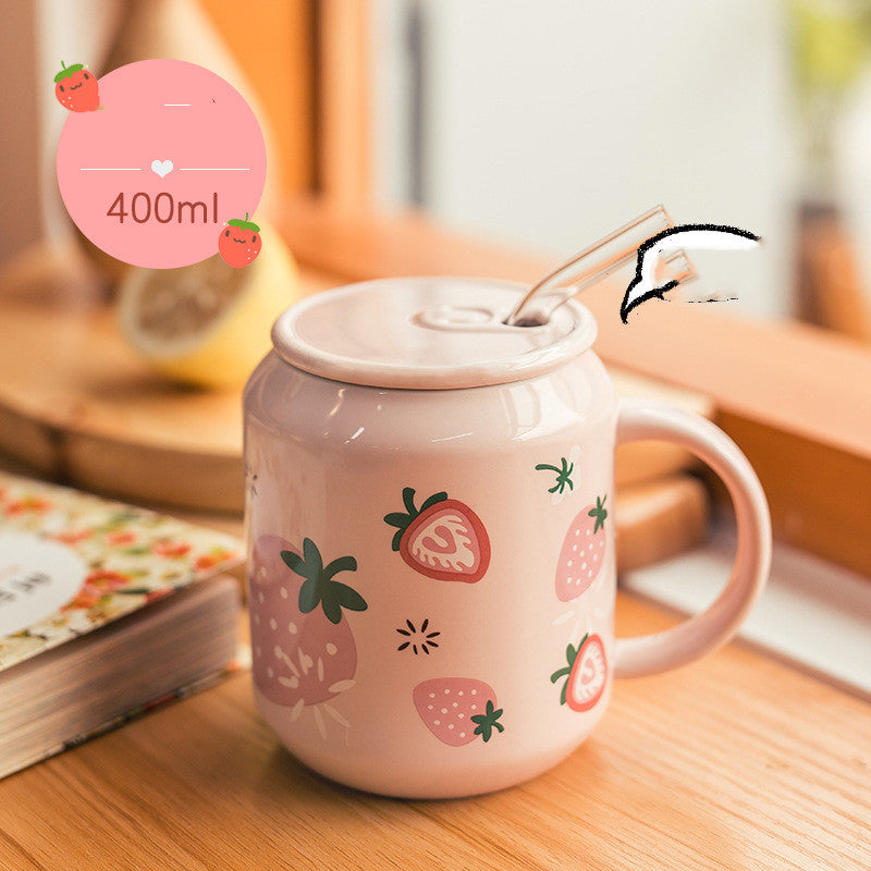Household Water Cup Ins Style Creative Ceramic Cup With Lid Flower Tea Cup