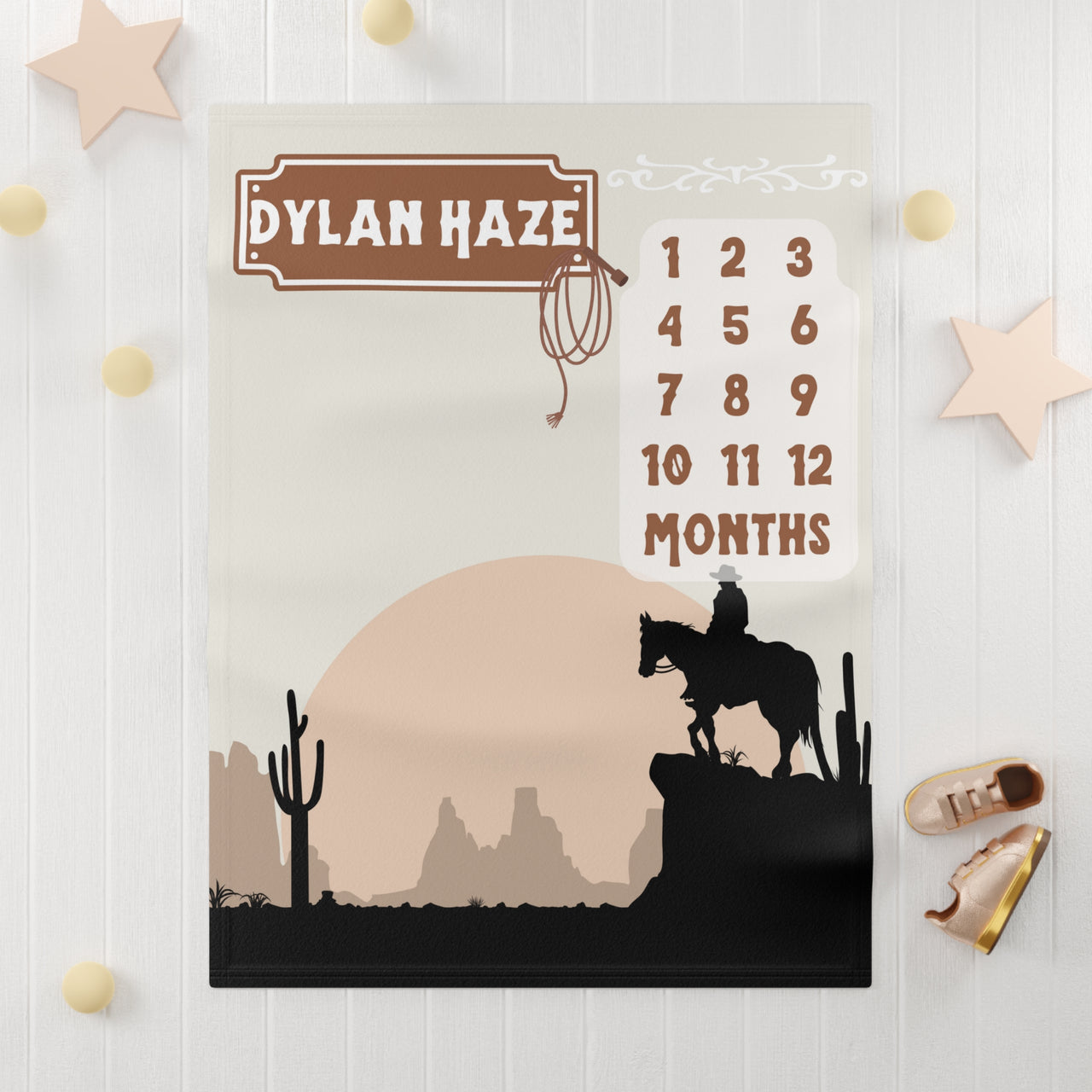 Neutral Western Soft Fleece Milestone Blanket, Monthly Growth Tracker, Personalized Baby Blanket, Baby Shower Gift, Baby Adventure