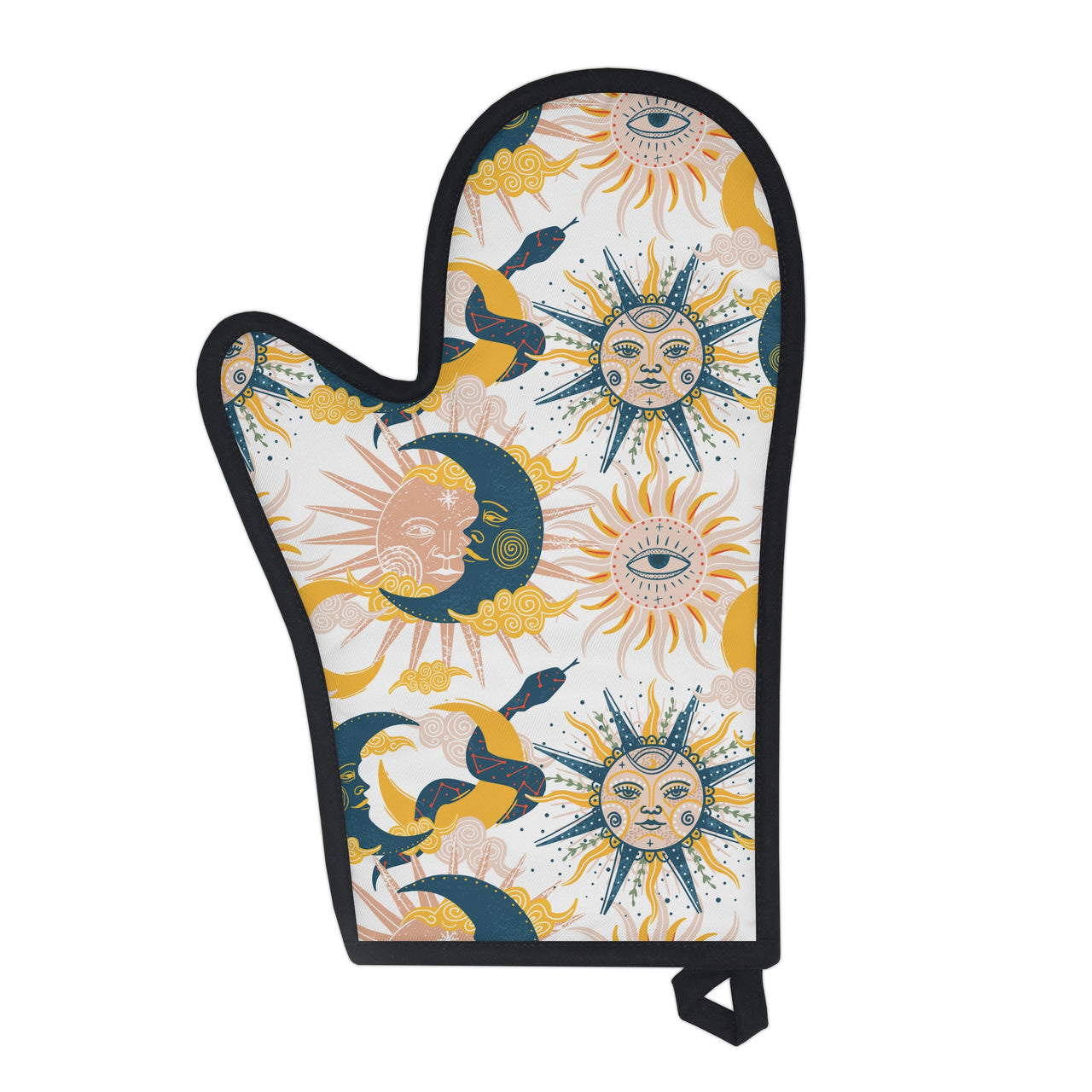 Mystical Sun and Moon Oven Glove, Blue and Yellow