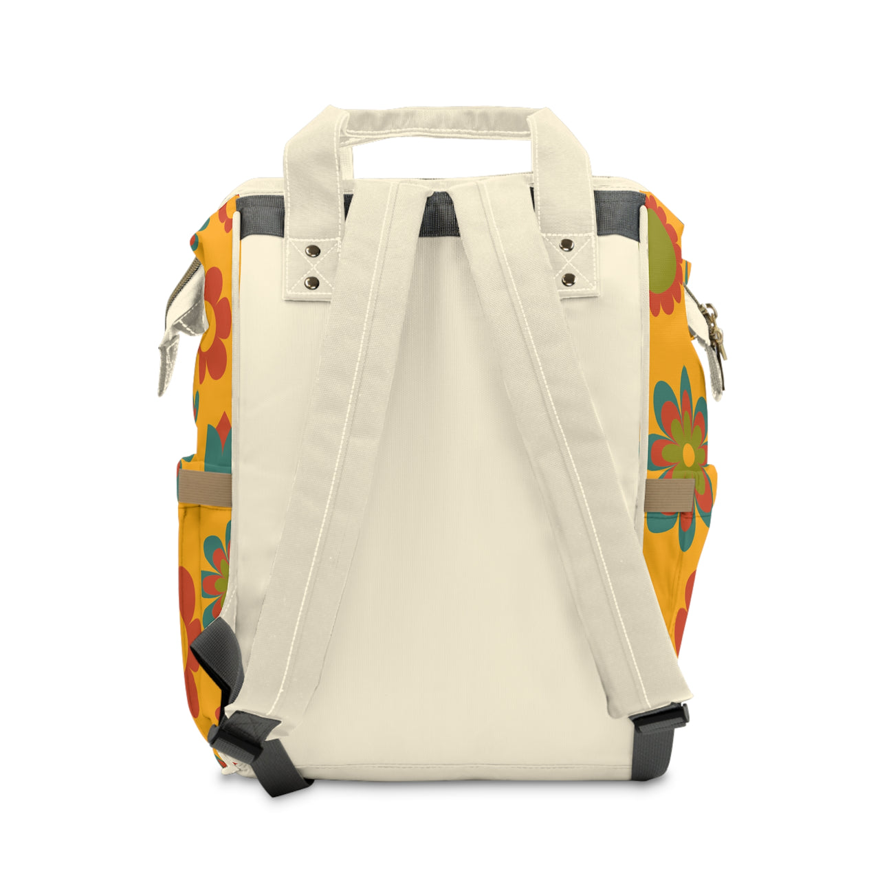 Personalized 70s Inspired Flower Power Print Pattern Multifunctional Diaper Backpack, Newborn Gift, Baby Shower Gift, Retro Backpack