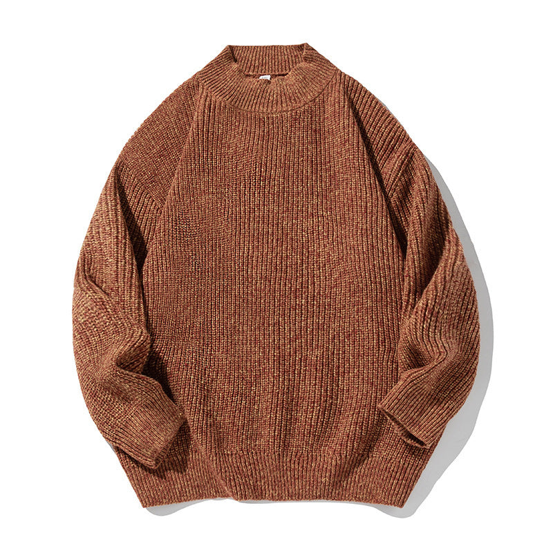 Retro Thick Needle Mock Neck Sweater Autumn And Winter Texture Texture Hemp Dot Jacquard Thickened