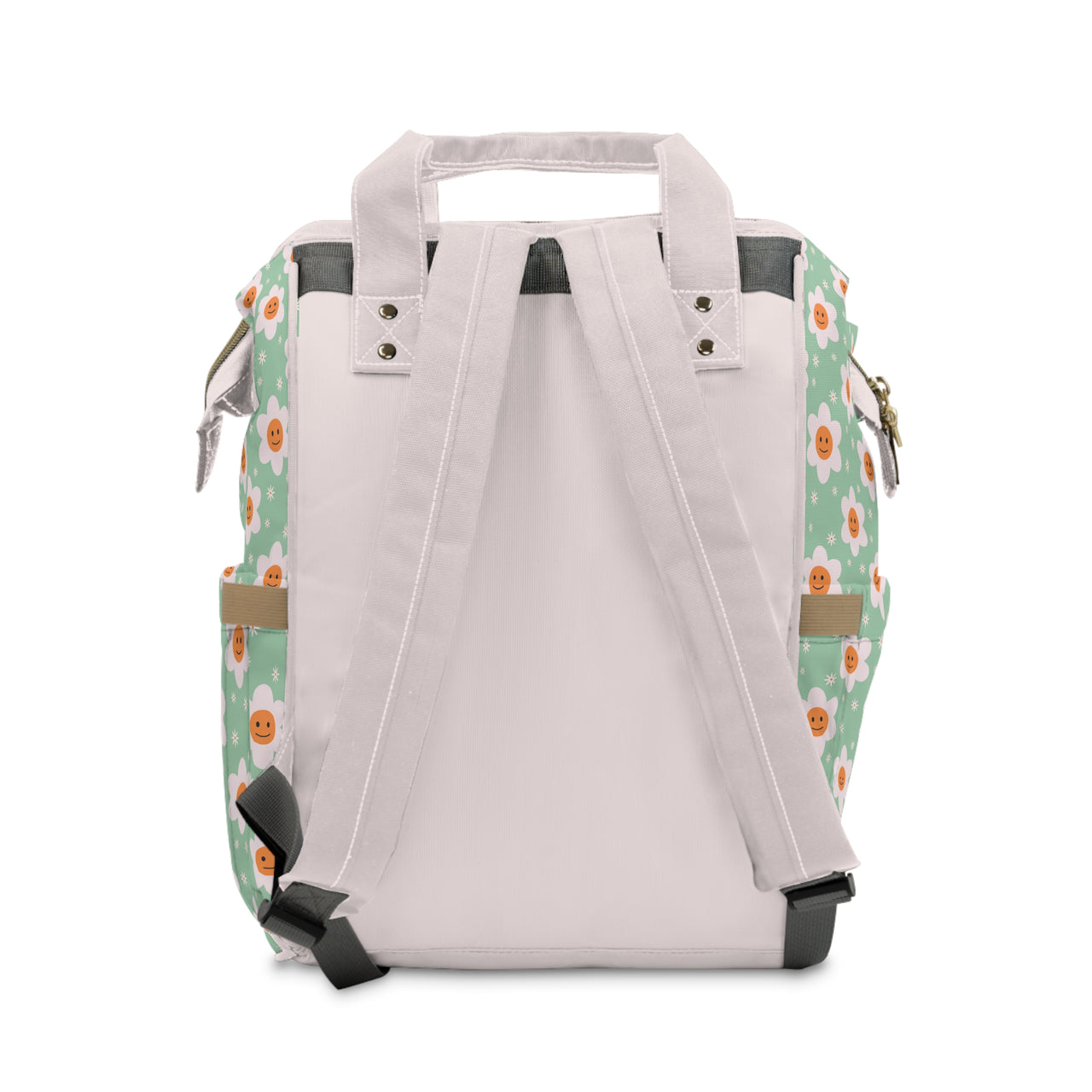 Personalized Smiley Flower Pattern Multifunctional Diaper Backpack, Newborn Gift, Baby Shower Gift, Flower Themed Babyshower