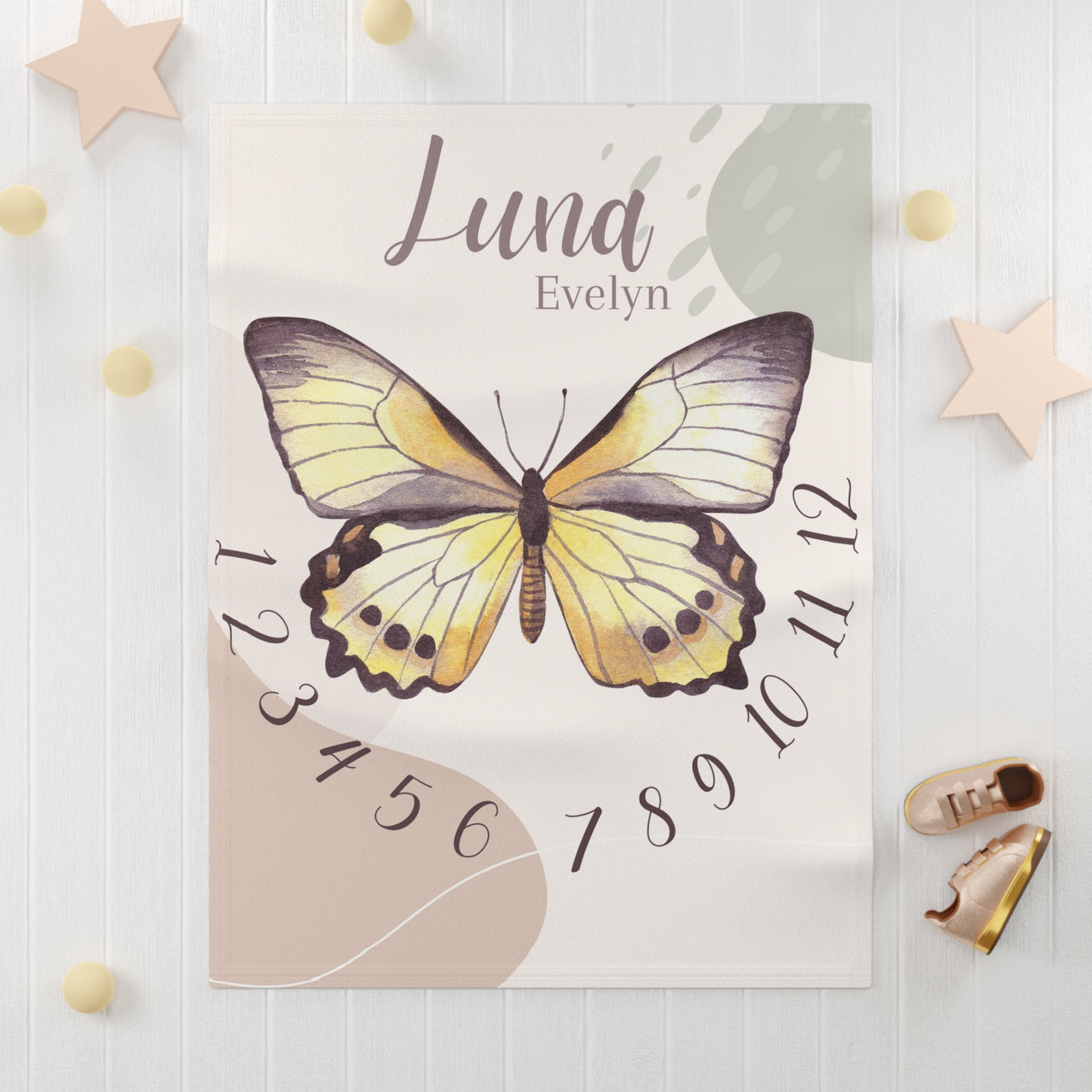 Watercolor Butterfly Themed Soft Fleece Milestone Blanket, Boys Monthly Growth Tracker, Personalized Baby Blanket, Baby Shower Gift
