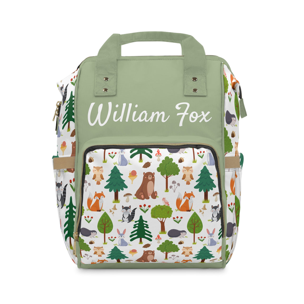Personalized Woodland Creature Pattern Multifunctional Diaper Backpack, Newborn Gift, Baby Shower Gift, Woodland Themed Baby Shower
