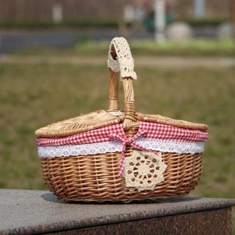 Idyllic Plaid Wicker Fruit Picnic Basket