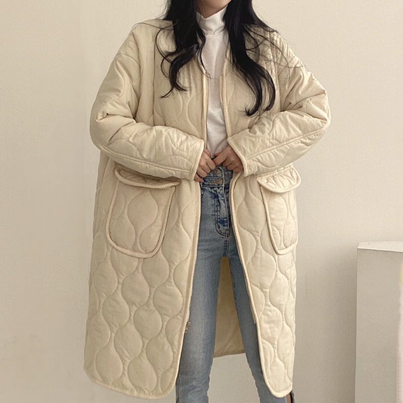 Large Pocket Medium Long Cotton Coat Quilted Jacket