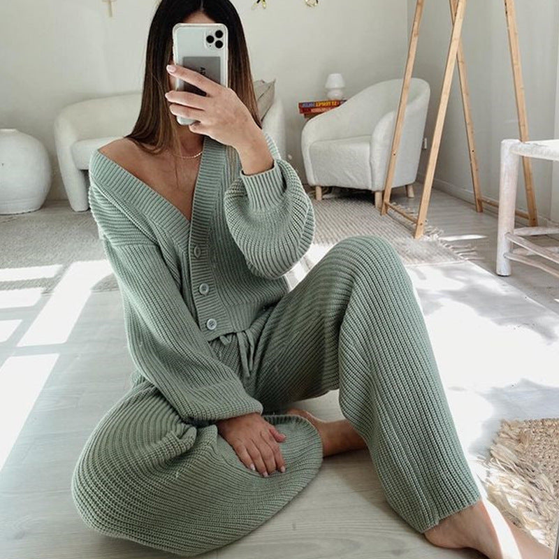 Fashion Women's Wear Long-sleeved Sweater And Trousers Two-piece Set