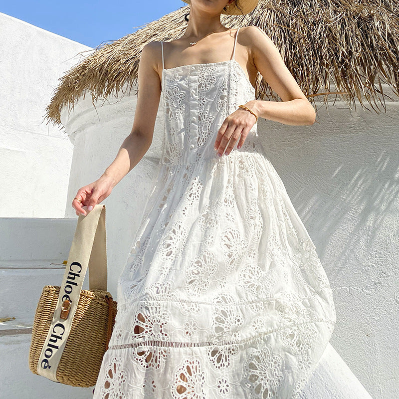 White Beach Embroidered Maxi Dress