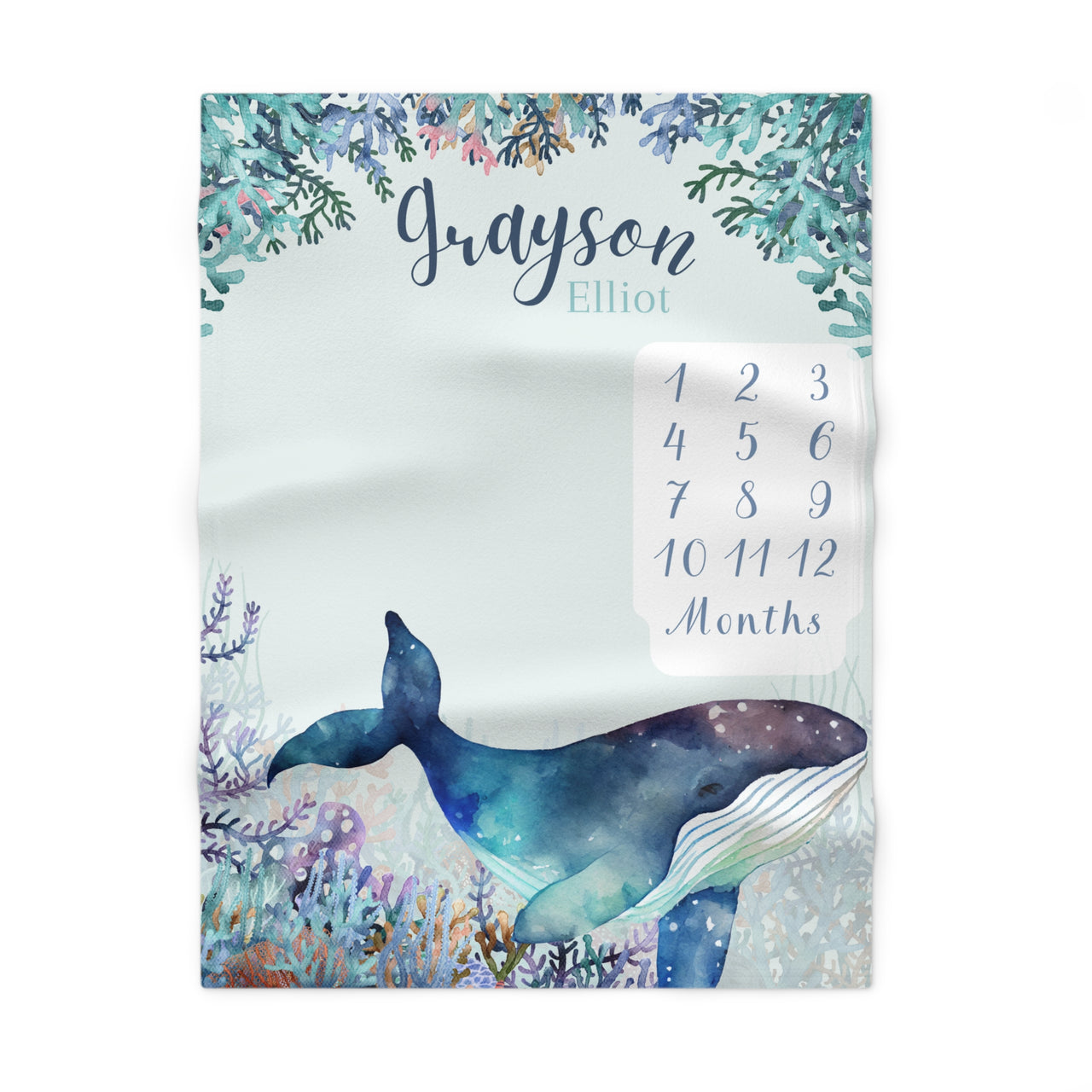 Ocean Whale Soft Fleece Milestone Blanket, Boys Monthly Growth Tracker, Personalized Baby Blanket, Baby Shower Gift, Newborn Baby Gif