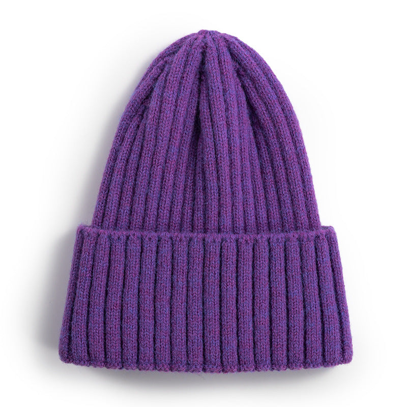 Knitted Hat Women's Versatile Solid Color Woolen Beanie Hat