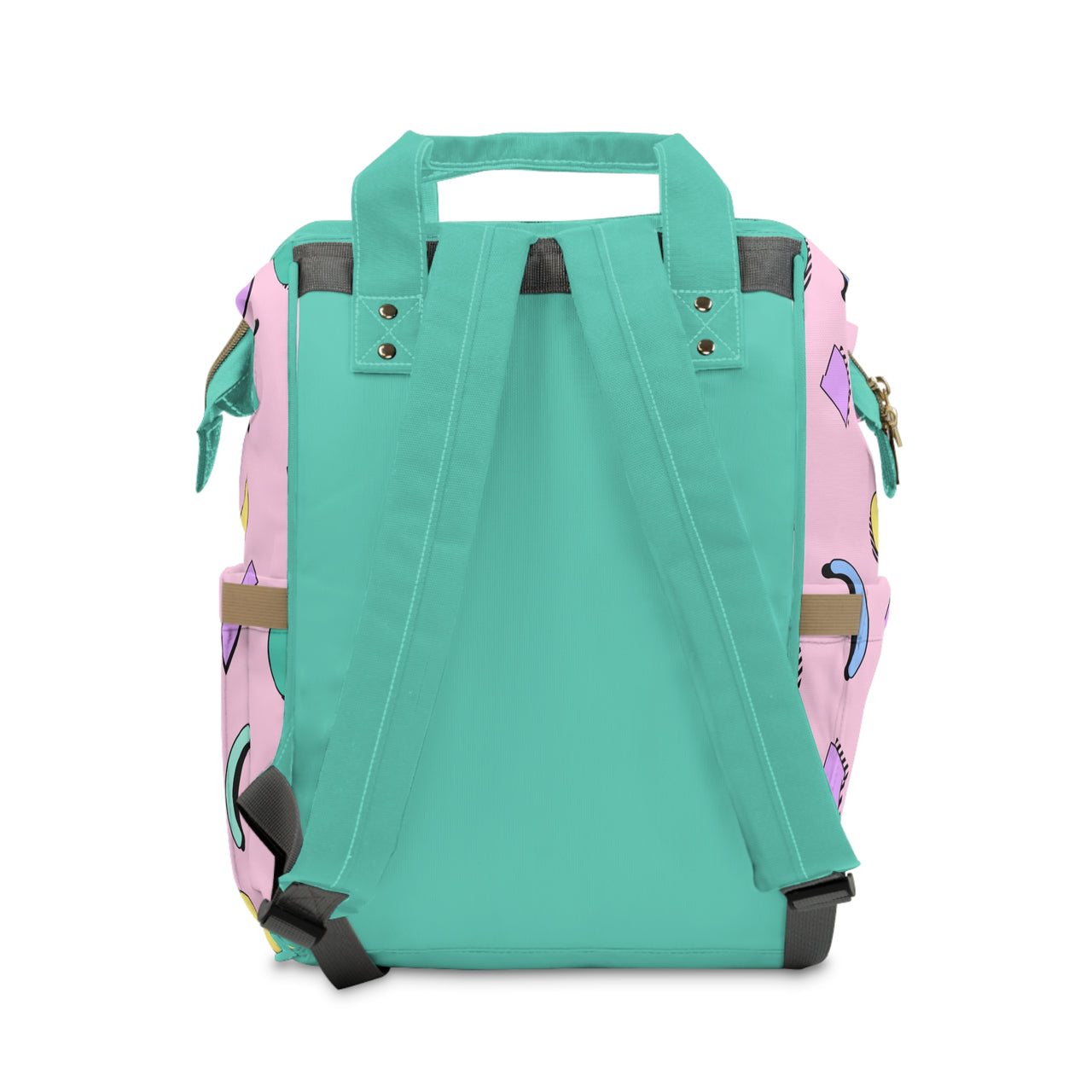 Personalized Pink 90s Inspired Shapes Print Pattern Multifunctional Diaper Backpack, Newborn Gift, Baby Shower Gift, Retro Backpack