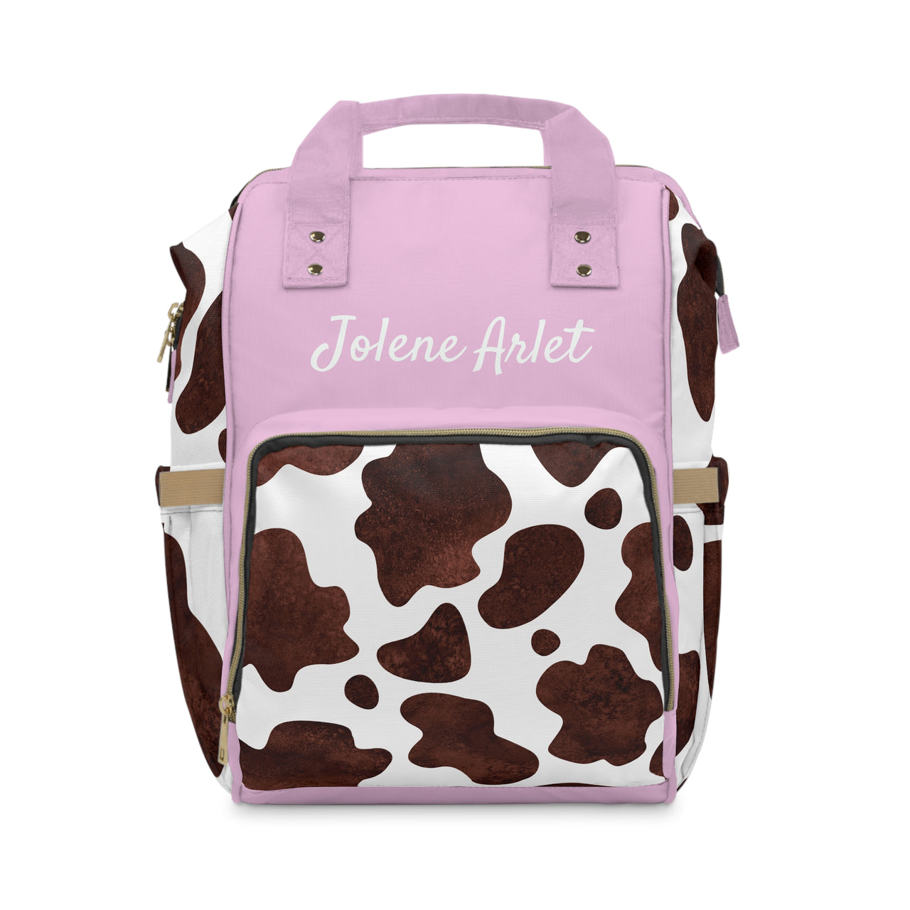 Personalized Pink Girls Cow Print Multifunctional Diaper Backpack, Newborn Gift, Baby Shower Gift, Baby Diaper Bag Nappy Stroller Bag