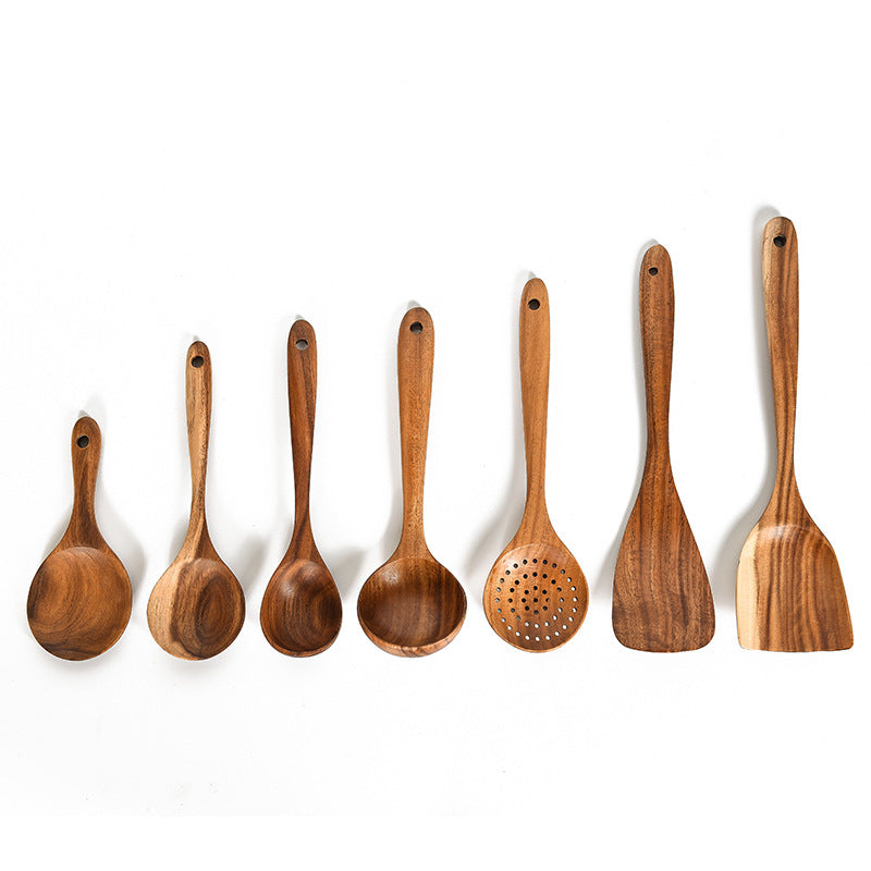 Teak Natural Wood Tableware Spoon Ladle Turner Rice Colander Soup Skimmer Cooking Tool Sets Spoon Scoop Kitchen Tools Gadgets