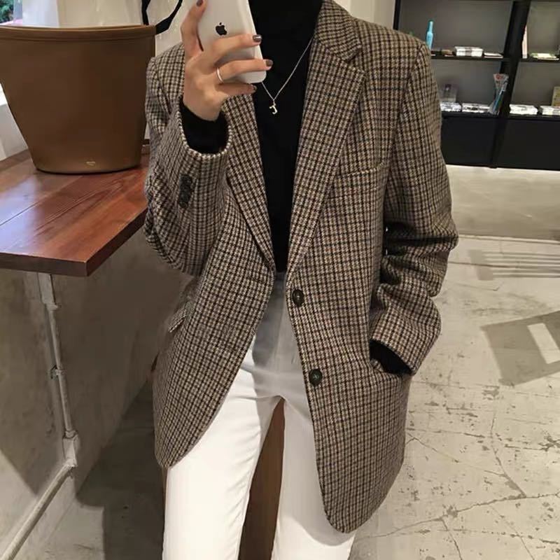 Women's Plaid Loose Coat Autumn And Winter Blazer