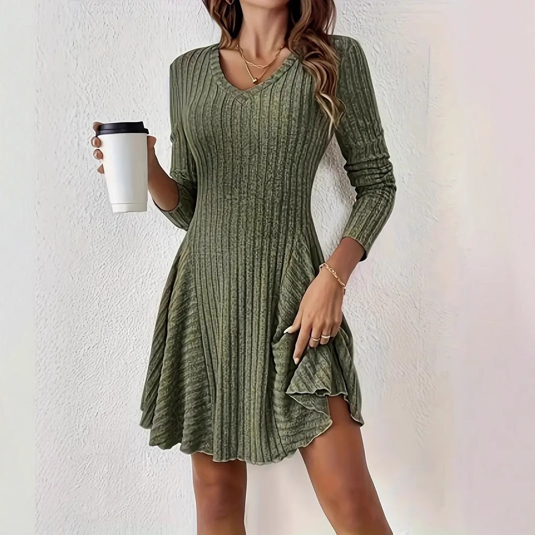 Brushed Ribbed Basic Long Sleeve Dress Top