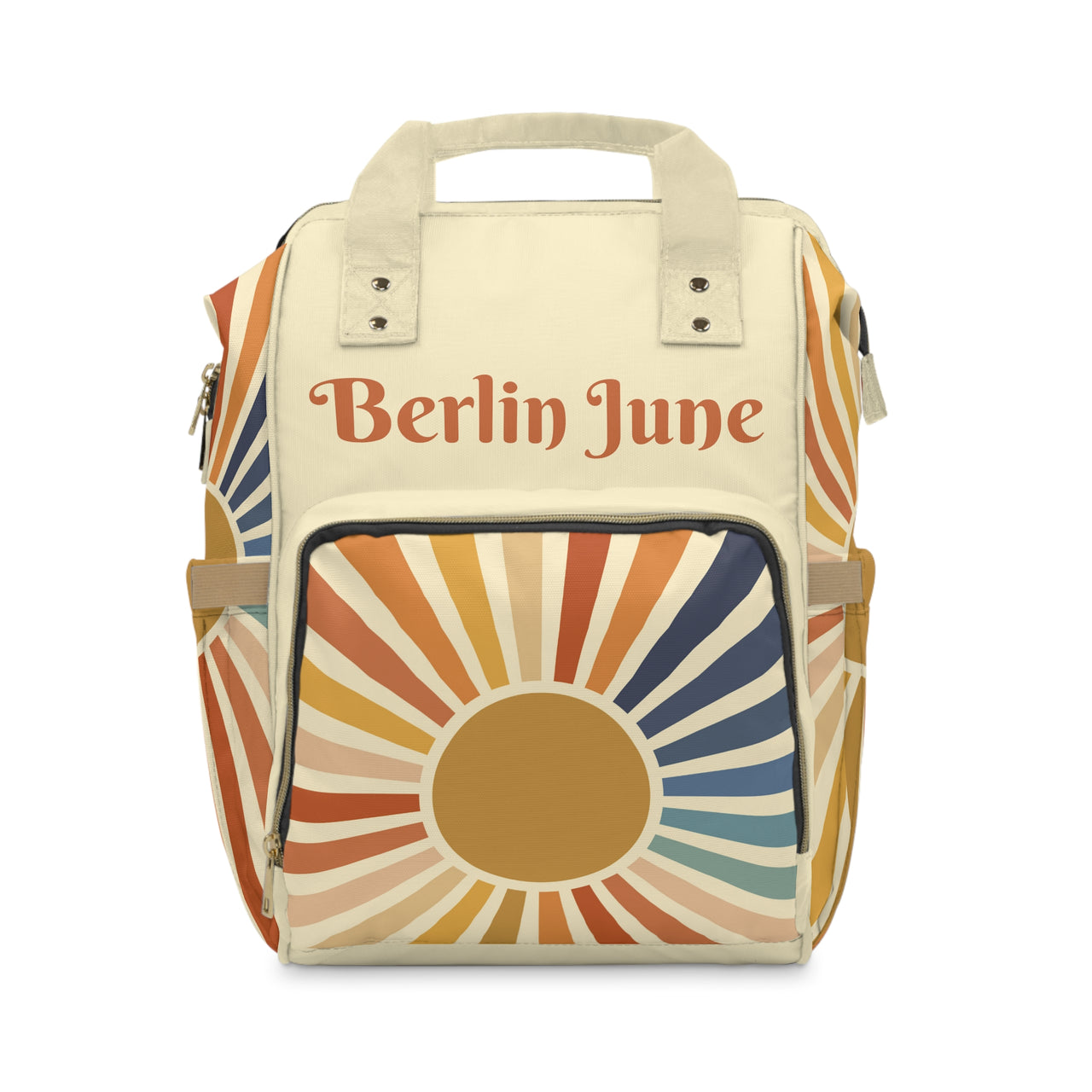 Personalized Retro Sun Pattern Multifunctional Diaper Backpack, Newborn Gift, Baby Shower Gift, Retro Themed Babyshower