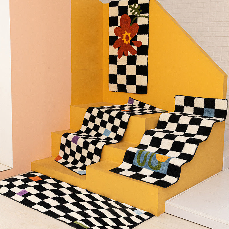 Vintage Checkerboard Bedroom Bedside Rug