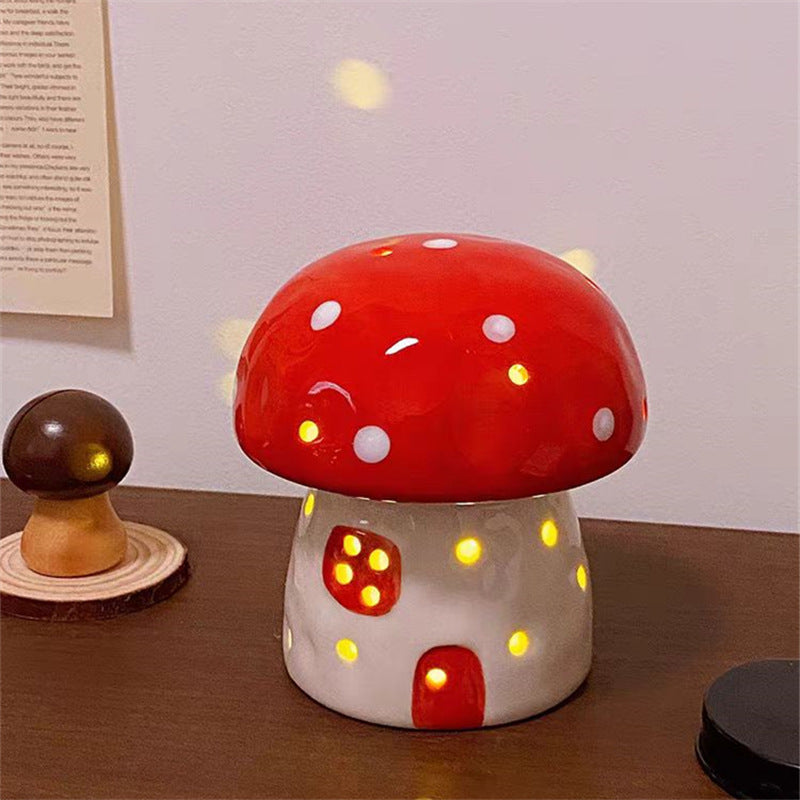 Handmade Cute Ceramic Mushroom Small Night Lamp Ornaments
