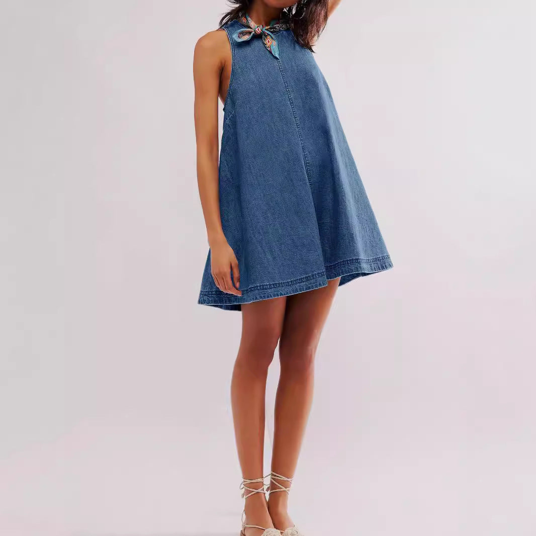 Denim Sleeveless Backless Mini Dress