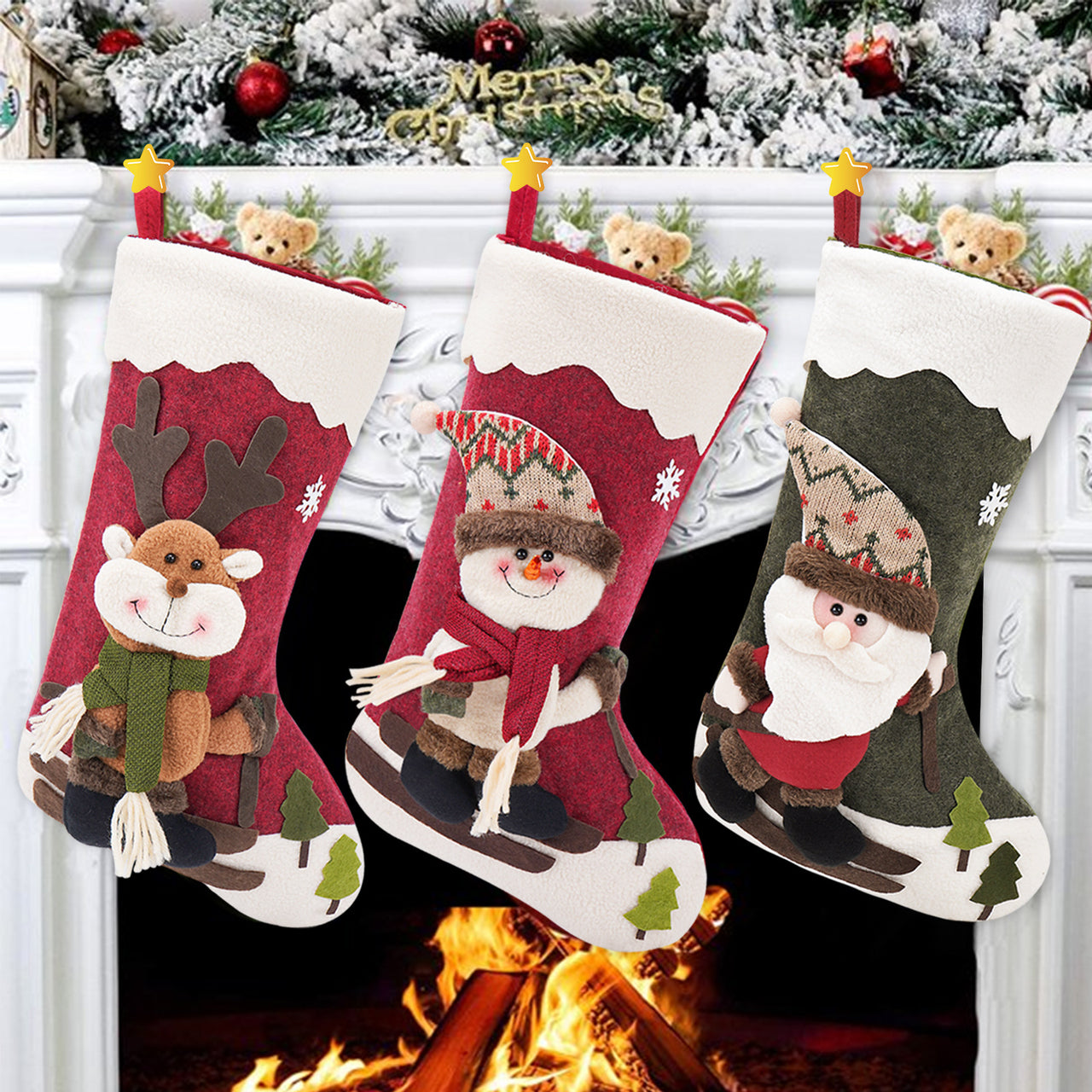 Santa Claus Snowman Elk Holiday Stocking Gift Bag Decorations