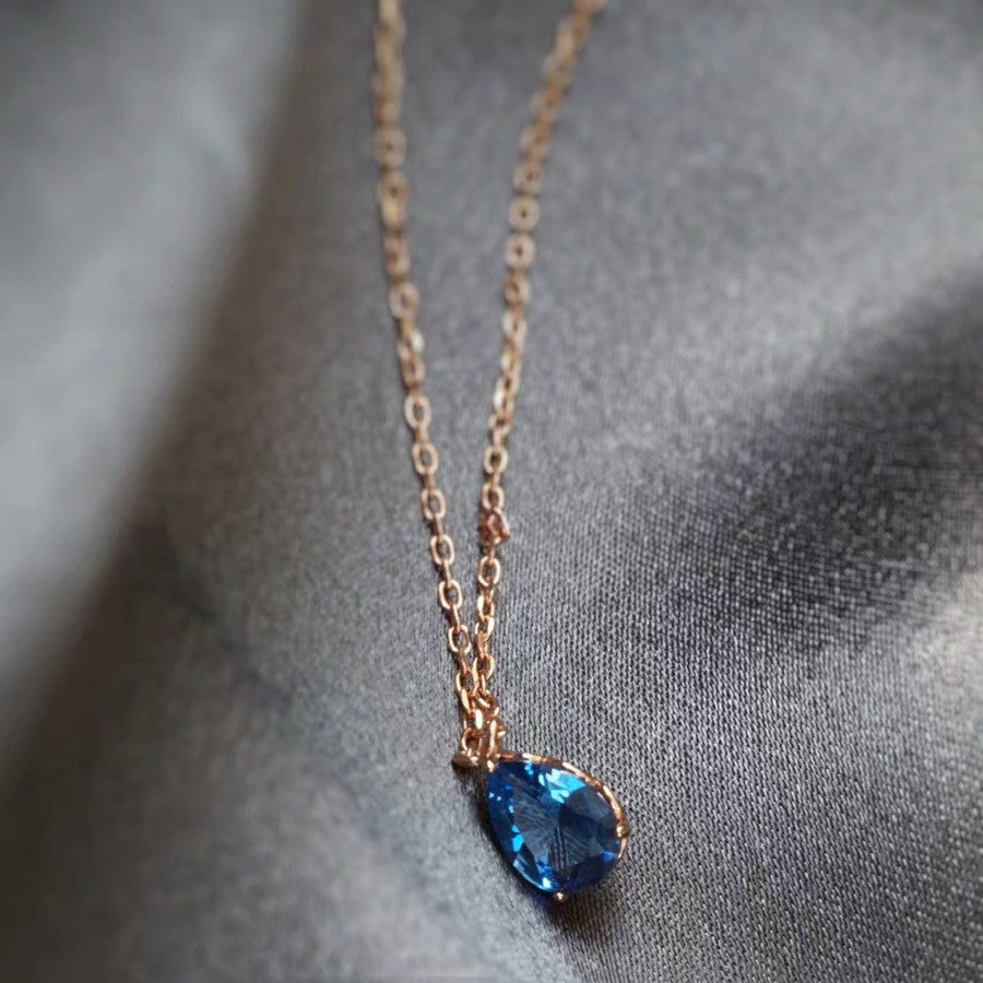 Women's Versatile French Water Drop Sapphire Necklace
