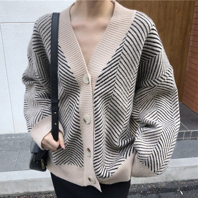 Oversized Striped Cardigan Sweater