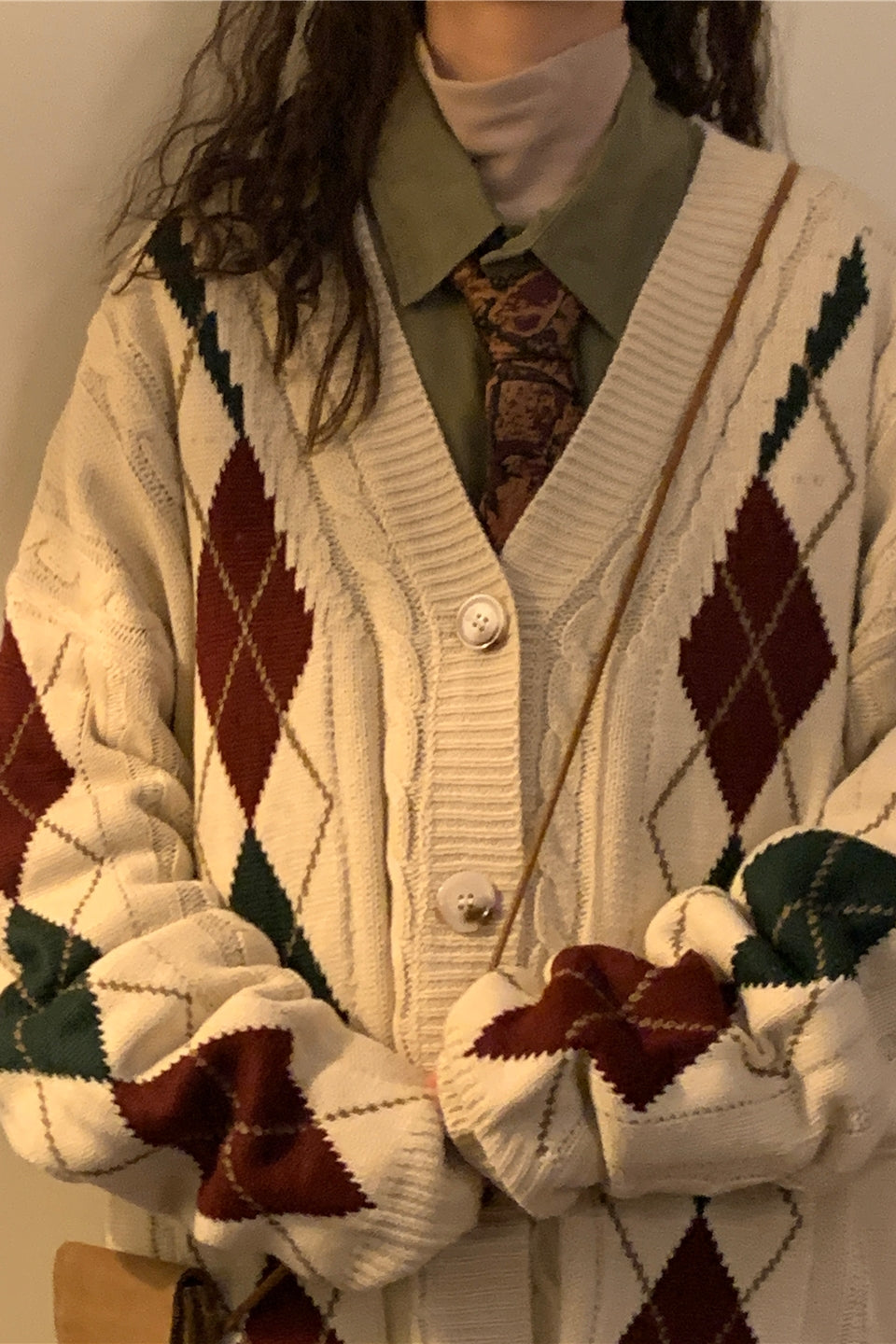 Loose Fitting American Vintage Plaid Cardigan Sweater Jacket