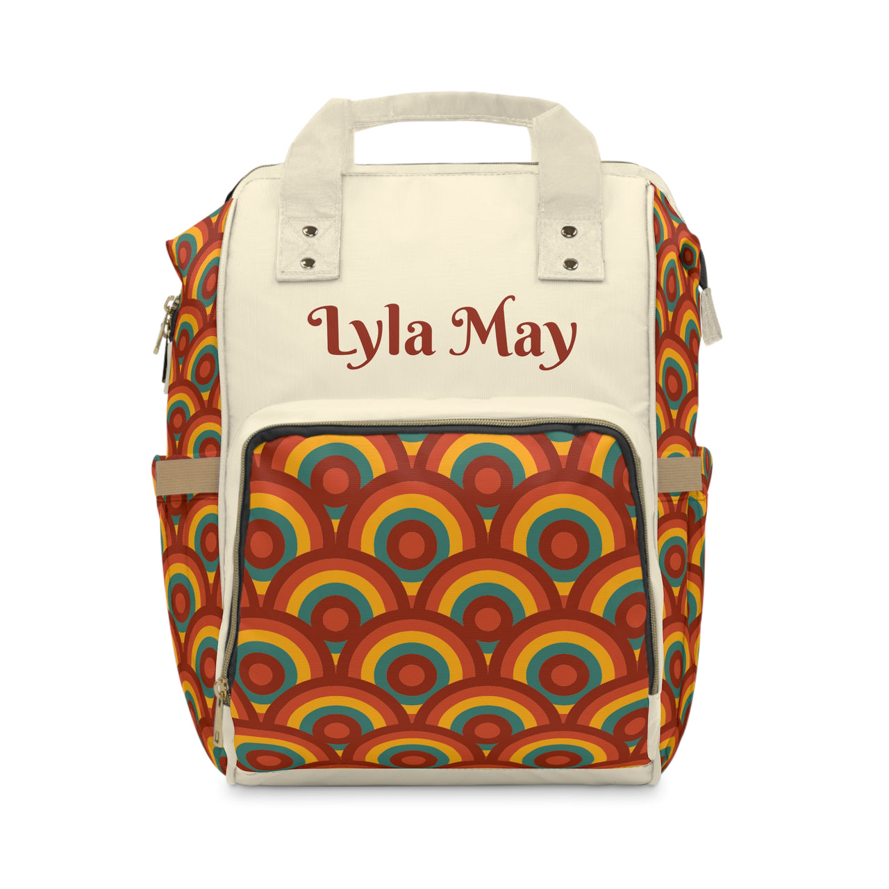 Personalized 70s Inspired Retro Print Pattern Multifunctional Diaper Backpack, Newborn Gift, Baby Shower Gift, Retro Backpack