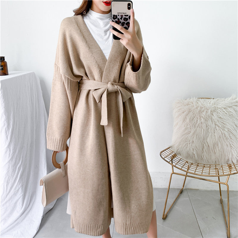 All-match Lazy Wind Loose Over-the-knee Knitted Cardigan Mid-length